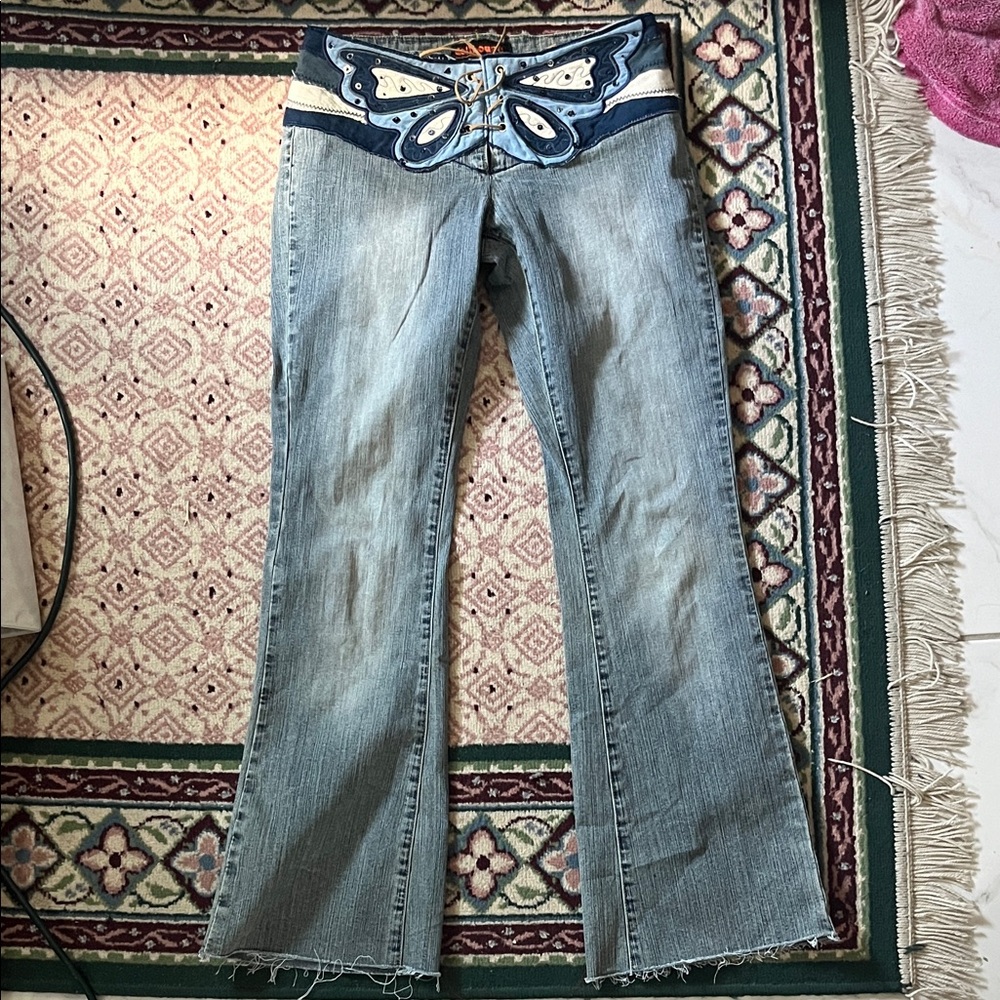 Dollhouse Blue Flare Jeans with Butterfly Design